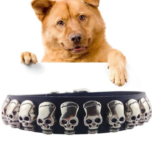Leather with Skull Designs Pet Dog Collar Pet Products, Size: 1.5 * 37cm(Black)