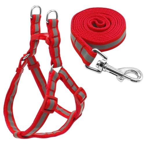 Small Medium Dogs Nylon Reflective Dog Leash Lead Set, Size:M(Red)