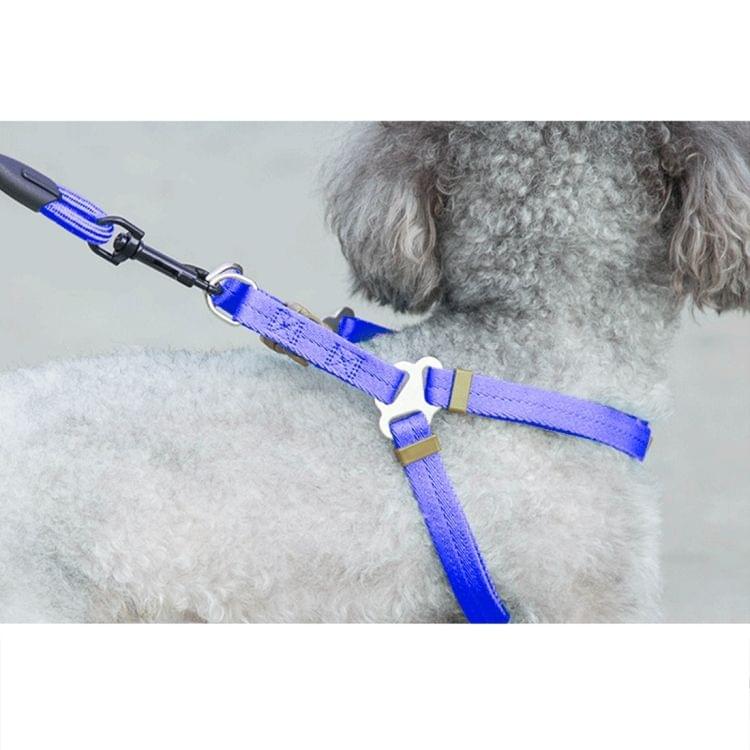 Pet Dog Collar + Harness + Leash Three Sets, L, Harness Chest Size: 57-90cm, Collar Neck Size: 40-64cm, Pet Weight: 35kg Below (Dark Blue)