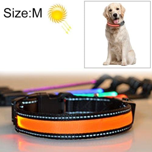 Medium and Large Dog Pet Solar + USB Charging LED Light Collar, Neck Circumference Size: M, 40-50cm(Orange)