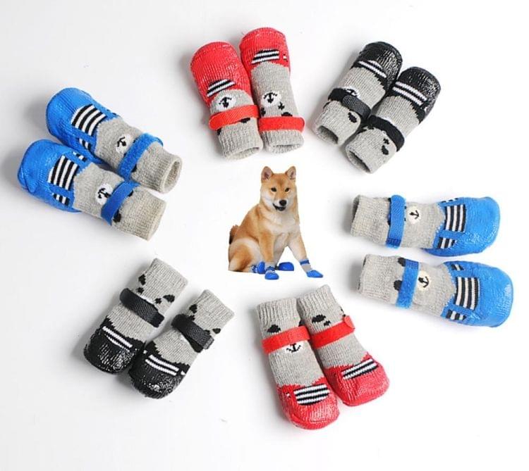 2 Pairs Cotton Rubber Pet Dog Socks Waterproof Non-slip Dog Rain Snow Boots Socks Footwear, Size:S(Blue)