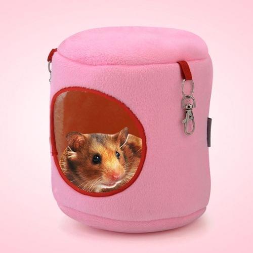 Flannel Cylinder Pet House Warm Hamster Hammock Hanging Bed Small Pets Nest, L, Size:16*16*16cm(Pink)