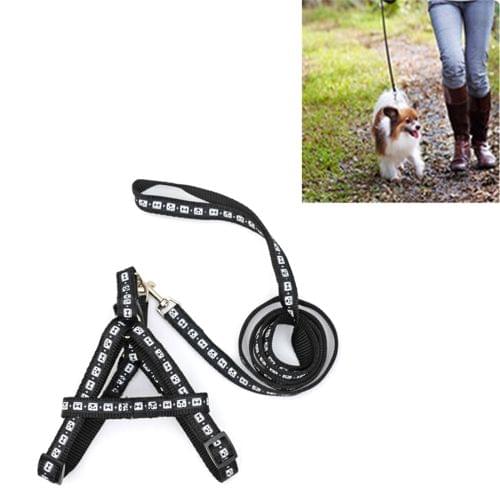 Fashion Nylon Printed Pet Cat Adjustable Harness Lead Leash Collar Belt, L, Adjustable Range: 33-50cm, Length: 120cm(Black)