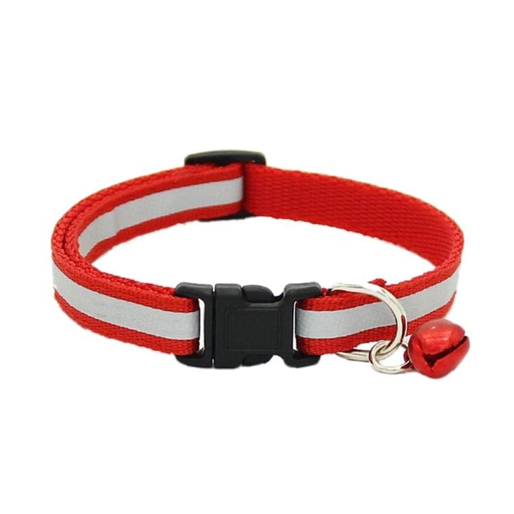 Cute Dog Pet Glossy Reflective Collar Safety Buckle Adjustable Neck Strap with Bell(rose red)