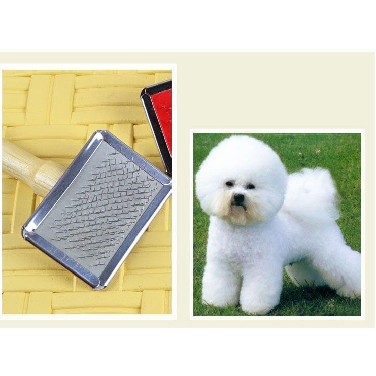 Soft Curve Needled Manual Bristles Grooming Cleaning Brush with Wood Handle for Pet,  Size: S, Random Color Delivery
