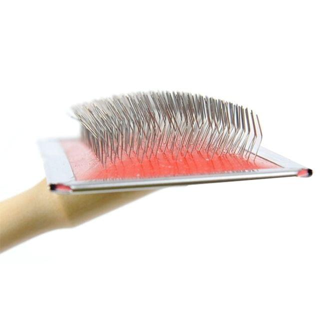 Soft Curve Needled Manual Bristles Grooming Cleaning Brush with Wood Handle for Pet,  Size: S, Random Color Delivery