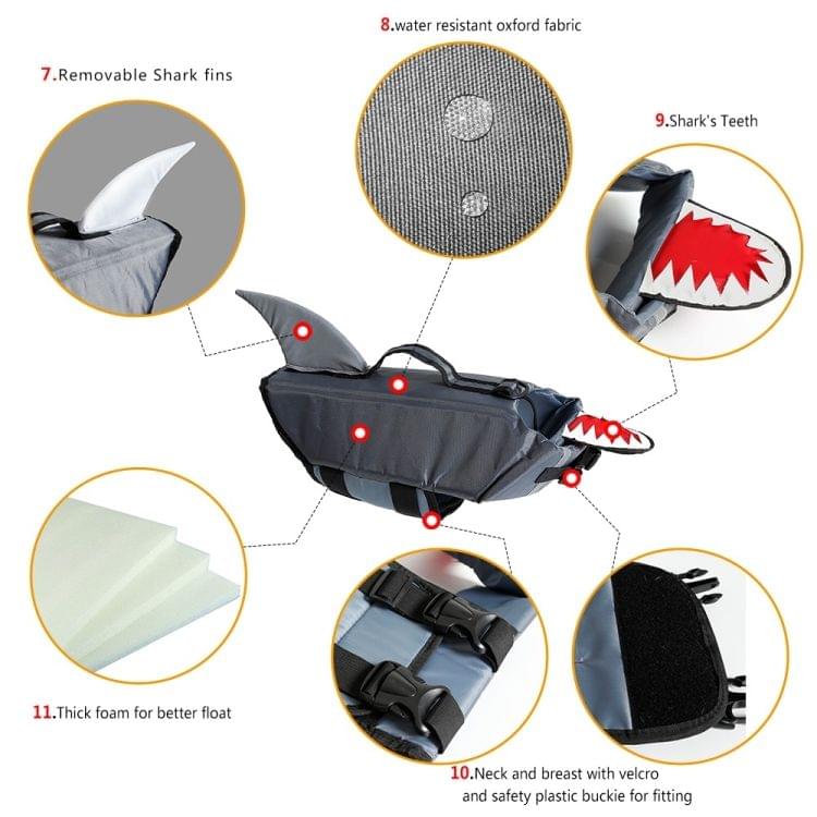 Doglemi Cute Pet Saver Dog Reflective Stripes Life Vest Jacket for Swimming Boating Surfing (Size:L)(Grey)