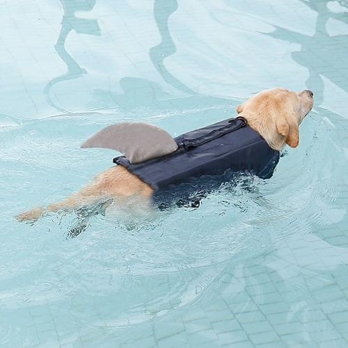 Doglemi Cute Pet Saver Dog Reflective Stripes Life Vest Jacket for Swimming Boating Surfing (Size:L)(Grey)