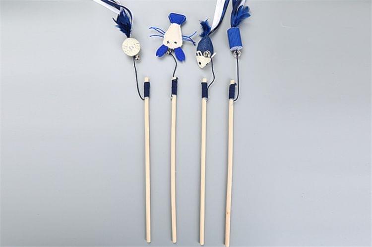 2 PCS CT264 Pet Cat Toy Feather Dog Toy Cat Tease Wooden Stick Toy(Mouse )