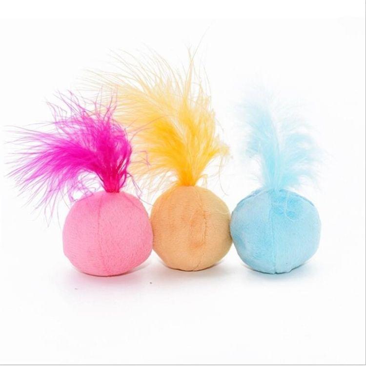 Ring Bell Feathers Tease Cats Toys Plush Pet Cat Toys(Yellow)