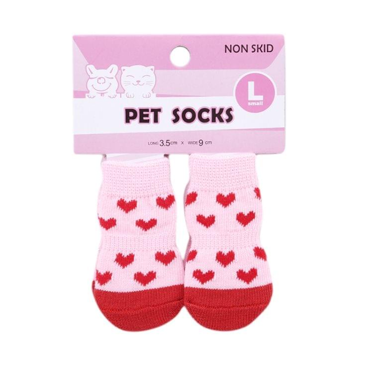 2 Pairs Pet Dog Puppy Cat Shoes Slippers Non-Slip Socks Pet Cute Indoor for Small Dogs Cats Snow Boots Socks, Size:M(Light Red )