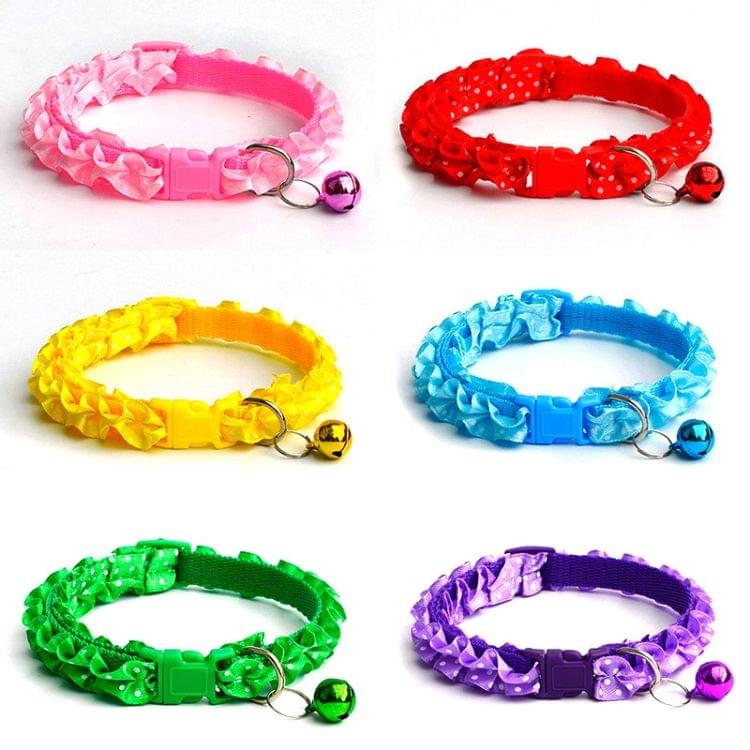 10 PCS Lovely Adjustable Buckle Collar Cat Dog Lace Collar with Bell(Green)