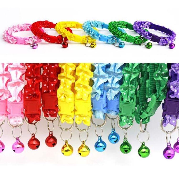 10 PCS Lovely Adjustable Buckle Collar Cat Dog Lace Collar with Bell(Green)
