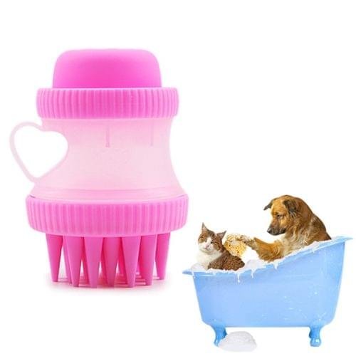 Multi-function PP + Silicone Pet Bath Massage Brush with Bath Foam Storage, Size: 8*11cm (Pink)