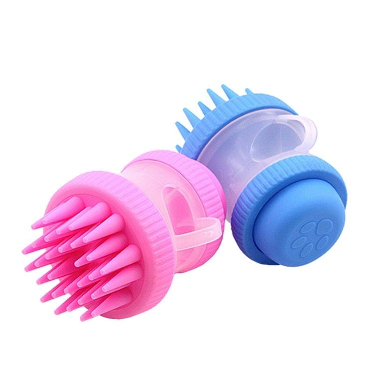 Multi-function PP + Silicone Pet Bath Massage Brush with Bath Foam Storage, Size: 8*11cm (Pink)