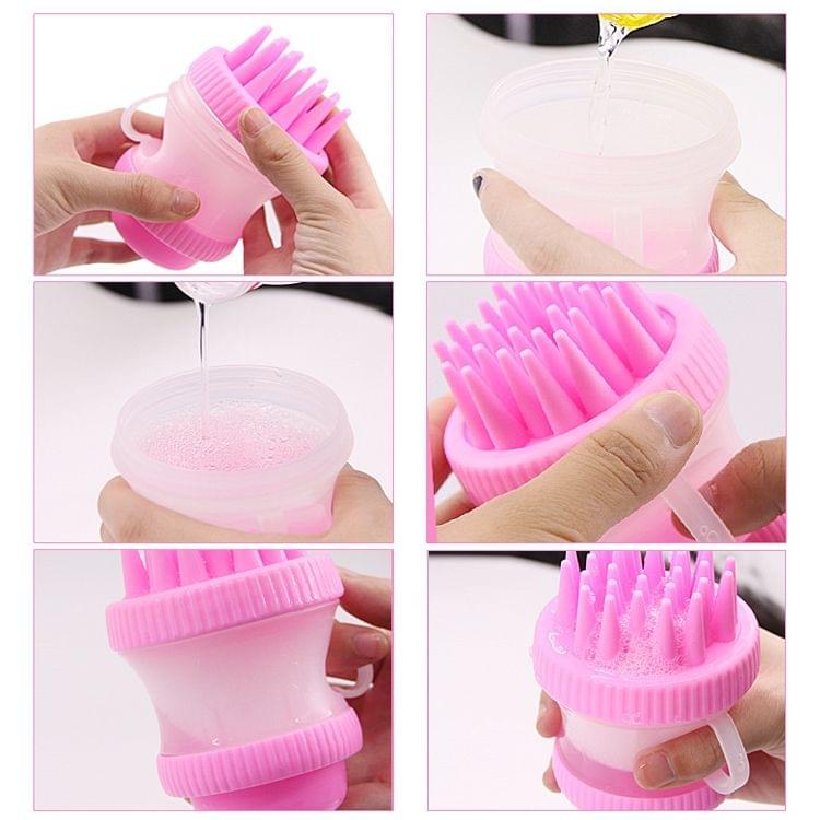 Multi-function PP + Silicone Pet Bath Massage Brush with Bath Foam Storage, Size: 8*11cm (Pink)