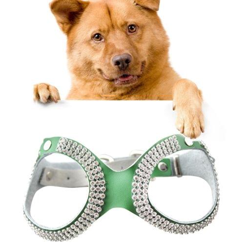 Rhinestone Leather Glasses Style Breathable Dog Chest Strap, Size: S (Green)