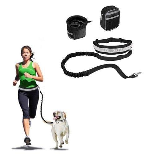 Retractable Pet 4 Pieces Set Dog Running Traction Waist Bag Dog Lead Non-Slip Pet Traction Rope, Rope length: 144cm, Waist: 78-100cm(Black)