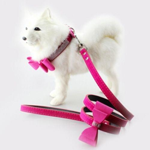 Flocking Diamond Studded Bowknot Pet Collar Dog Collar Pet Products, Size: L, 2.5 * 51cm(Magenta)