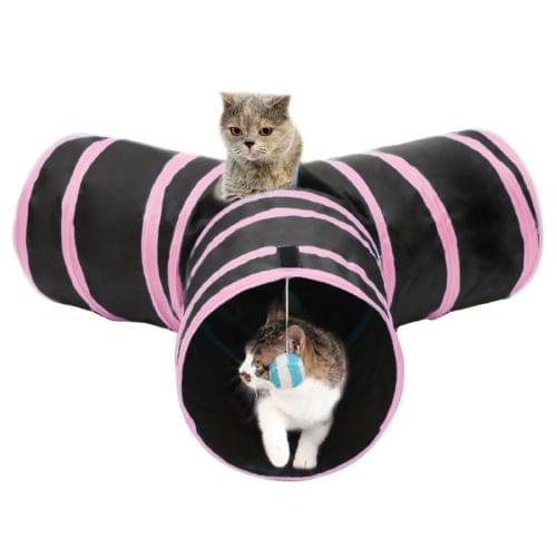 Foldable 3 Exits Exercising Cat Tunnel with A Hanging Ball(Pink)