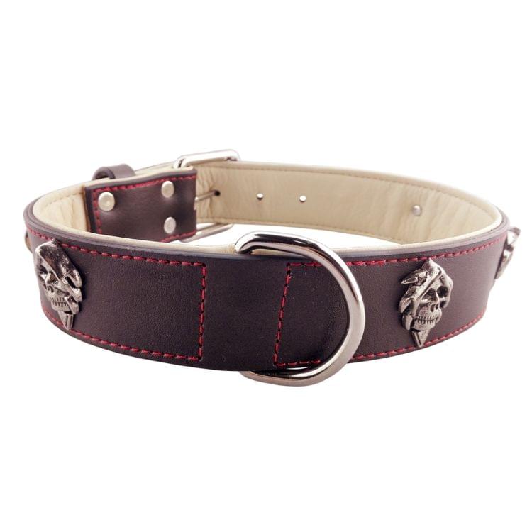 Leather Red Silk Suture with Alloy Skull Designs Pet Dog Collar Pet Products Big Dog Collar, Size: XXL, 3.5 * 70cm(Coffee)