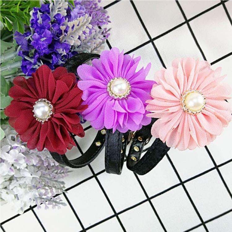 Pet Cat Dog Pearl Flower Decoration Plush Adjustable Collar, Size:1.3*35.0cm (Purple)