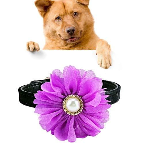 Pet Cat Dog Pearl Flower Decoration Plush Adjustable Collar, Size:1.3*35.0cm (Purple)