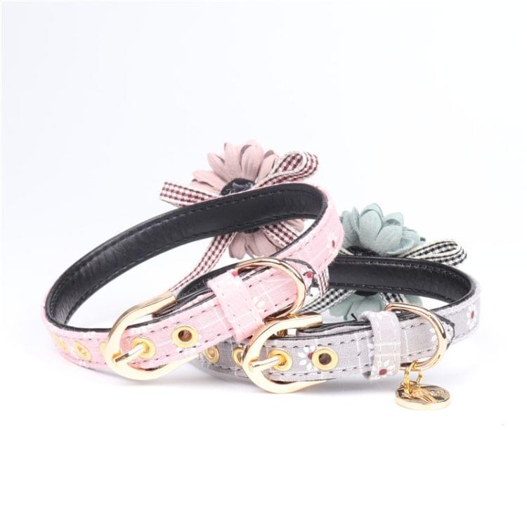 Flower PU Leather Cat Dog Collar, Size:1.3 * 35cm(Grey)