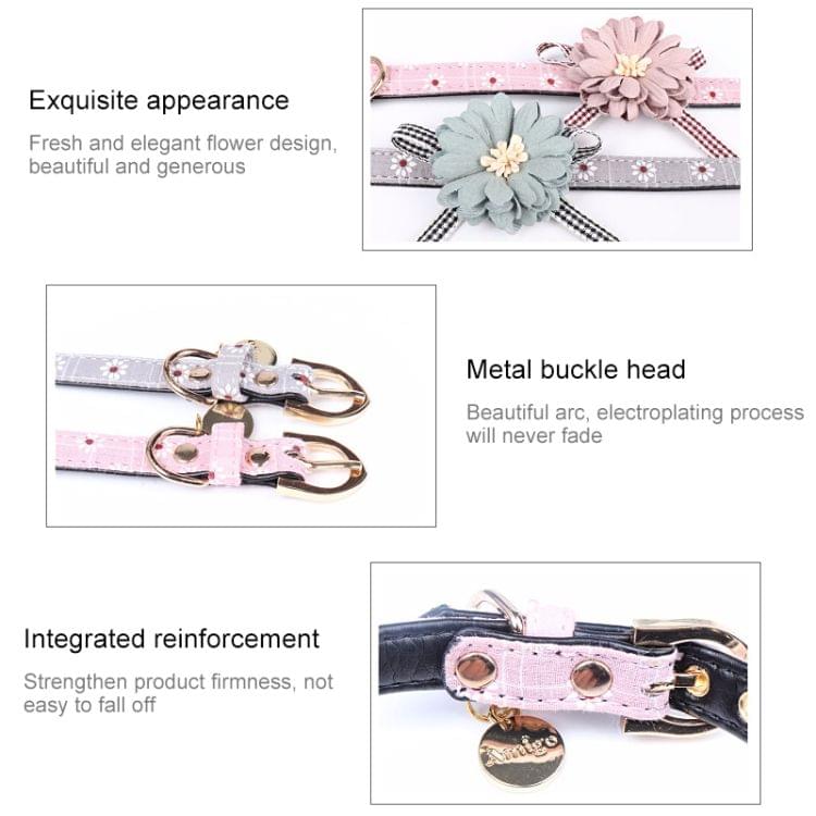 Flower PU Leather Cat Dog Collar, Size:1.3 * 35cm(Grey)