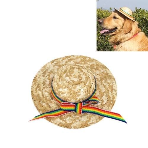 Outdoor Walking Pet Straw Hat, Size: L (Inner Diameter: 10cm) (Rainbow Stripes)