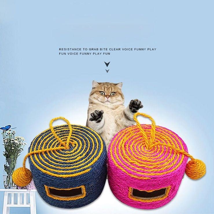 Sisal Woven Round Bucket Wear-resistant Sisal Cat Pet Toys with 2 Sound Ball, Random Color Delivery