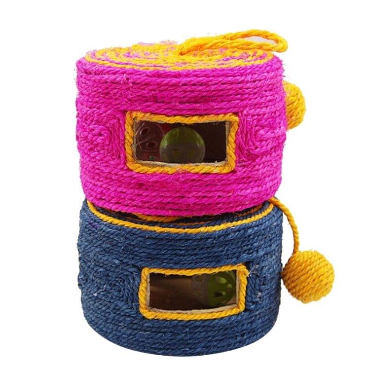 Sisal Woven Round Bucket Wear-resistant Sisal Cat Pet Toys with 2 Sound Ball, Random Color Delivery