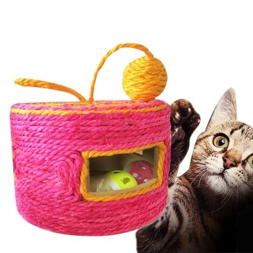 Sisal Woven Round Bucket Wear-resistant Sisal Cat Pet Toys with 2 Sound Ball, Random Color Delivery