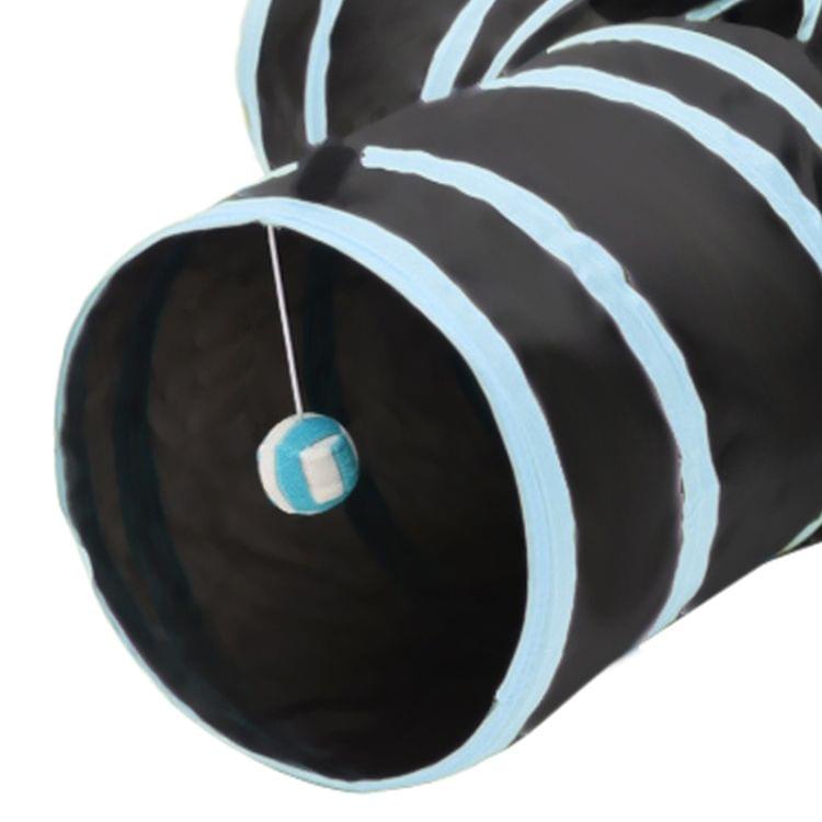 Foldable 3 Exits Exercising Cat Tunnel with A Hanging Ball(Blue)