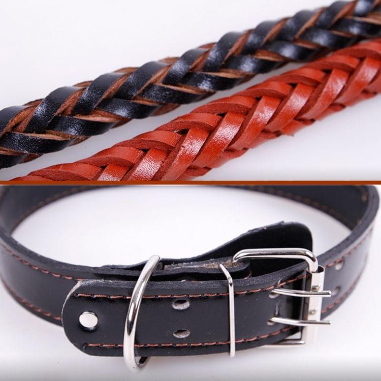 Cowhide Traction Belt Dog Collar Telescopic Dog Rope, Suitable For Medium and Large Dogs, M, Rope Length: 128cm Collar Size: 32-44cm(Black)