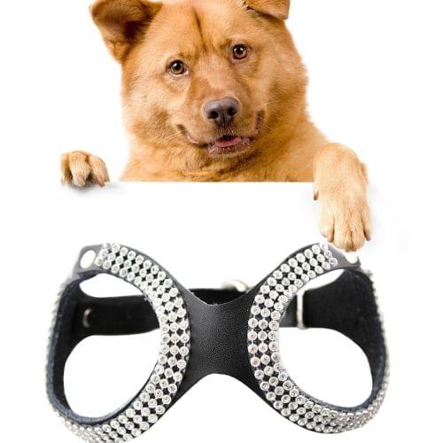 Rhinestone Leather Glasses Style Breathable Dog Chest Strap, Size: M (Black)