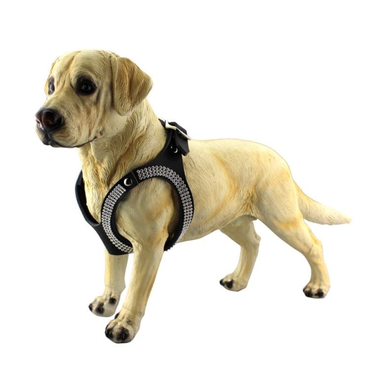 Rhinestone Leather Glasses Style Breathable Dog Chest Strap, Size: M (Black)