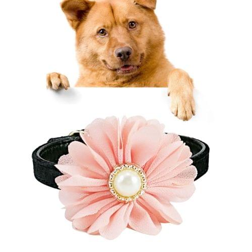 Pet Cat Dog Pearl Flower Decoration Plush Adjustable Collar, Size:1.3*35.0cm (Pink)