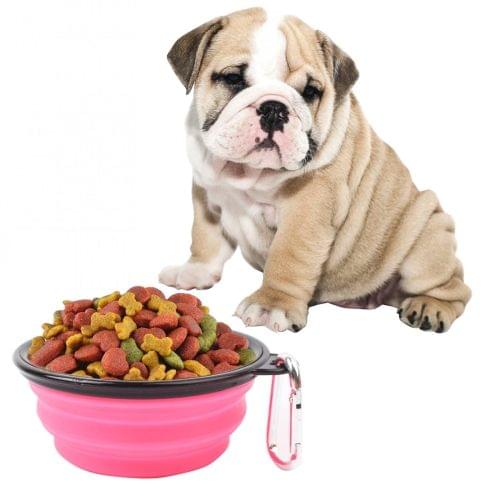 Portable Pet Folding Feeding Bowl Silicone Water Dish Feeder Puppy Travel Bowl, Random Color Delivery, Bowl Diameter: 13cm(Pink)