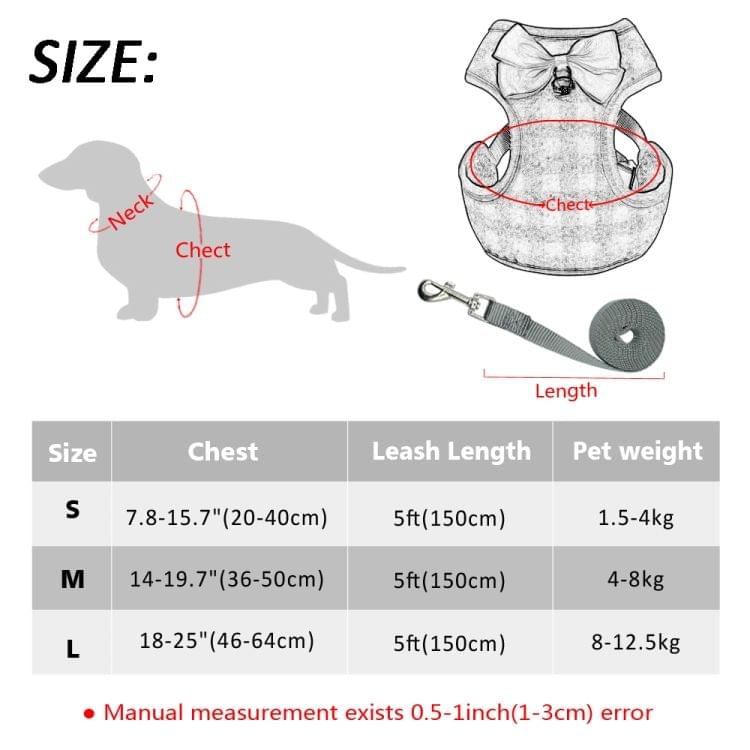 Adjustable Bow Plaid Vest Lead Pull Rope Leash for Cat Dog Pet(S)