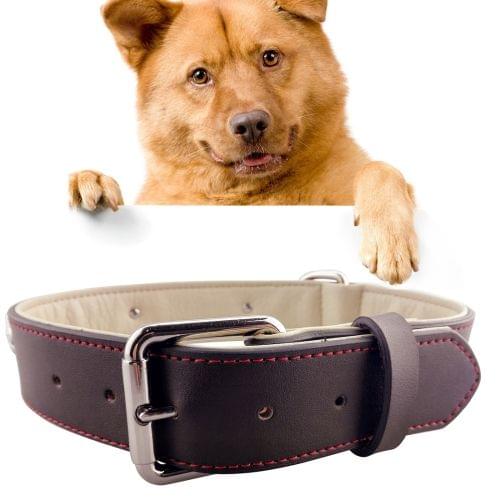 Leather Red Silk Suture with Alloy Skull Designs Pet Dog Collar Pet Products Big Dog Collar, Size: L, 3.5 * 51cm(Coffee)
