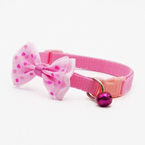 Adjustable Bow Knot Bell Collar Cat Dog Collars Pet Supplies(Pink)