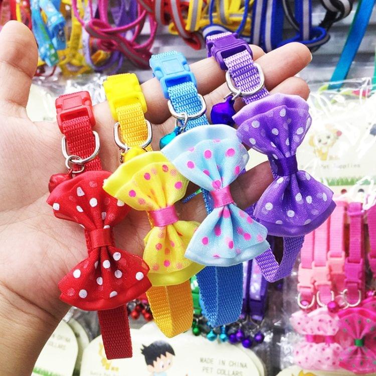 Adjustable Bow Knot Bell Collar Cat Dog Collars Pet Supplies(Pink)