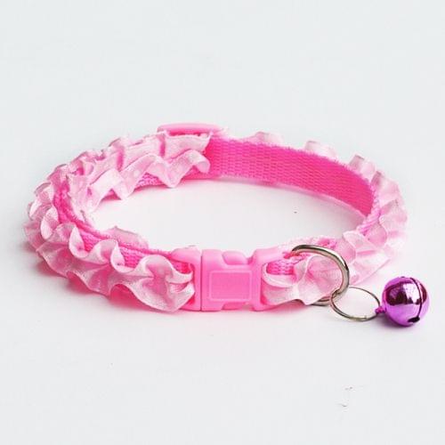10 PCS Lovely Adjustable Buckle Collar Cat Dog Lace Collar with Bell(Pink)