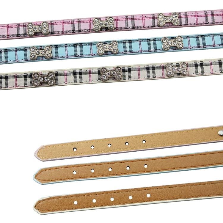 PU Leather with Bone Designs Pet Dog Collar Pet Products, Size: S, 1.5 * 37cm(Blue)