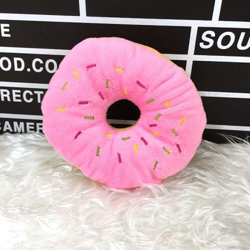 13cm Pet Dog Puppy Cat  Donut Tugging Chew Squeaker Quack Sound Play Toys(Pink)