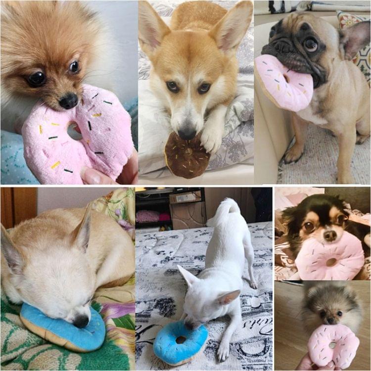 13cm Pet Dog Puppy Cat  Donut Tugging Chew Squeaker Quack Sound Play Toys(Pink)