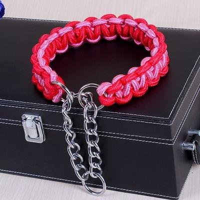 Large Dog German Shepherd Walk the Dog P Chain Necklet Collar for Medium and Large Dogs, Color:Red Pink(S)