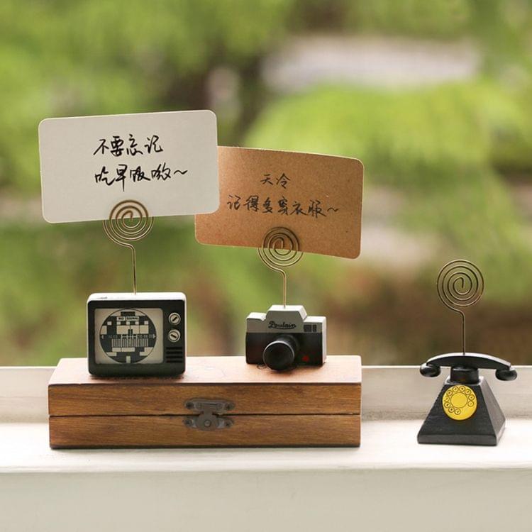 2 PCS Wooden Cartoon Card Stock Notes Folder Photo Clip Card Message Clip Office Supplies Information Clip, Type:Telephone