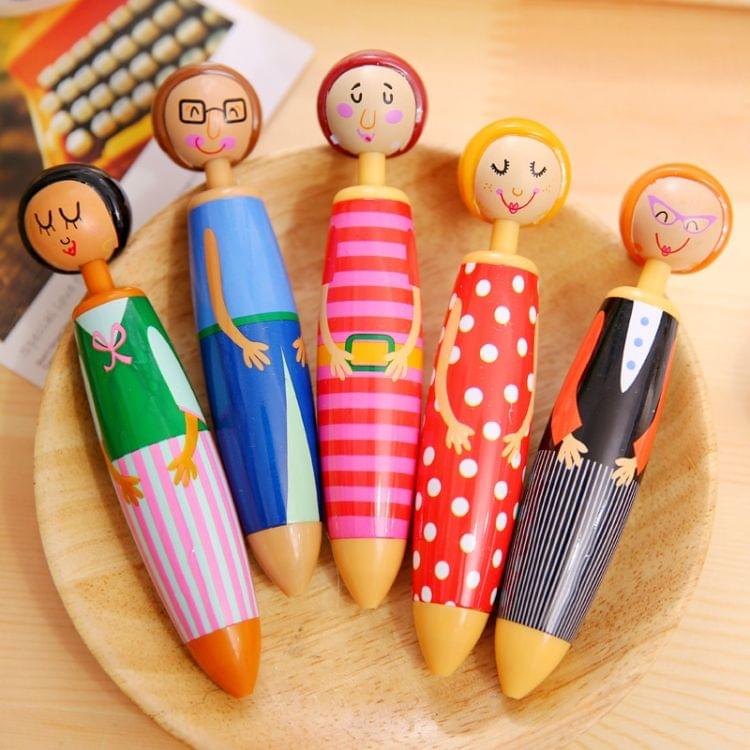 Creative Cute Cartoon Little Girl Chunky Ballpoint Pen Gift Stationery School Office Supply Random Color Delivery, Ink Color:Blue